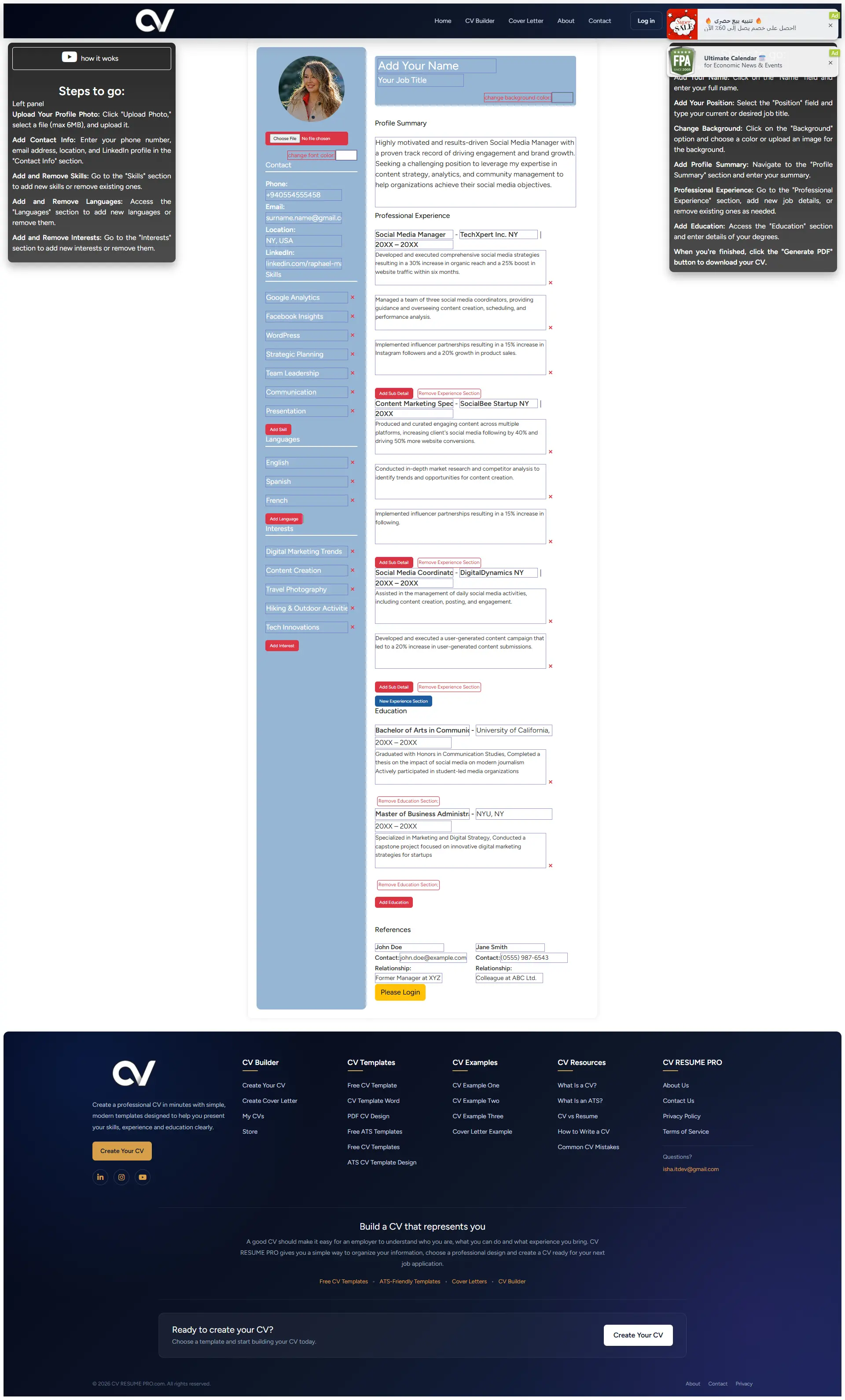 Blue minimalist modern CV resume template – free ATS download
